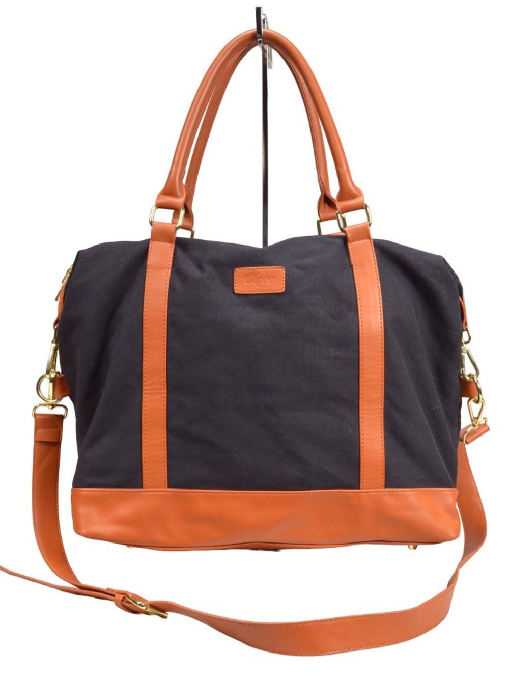 Ulgoo Black Canvas & Tan Faux-Leather Travel Tote Bag